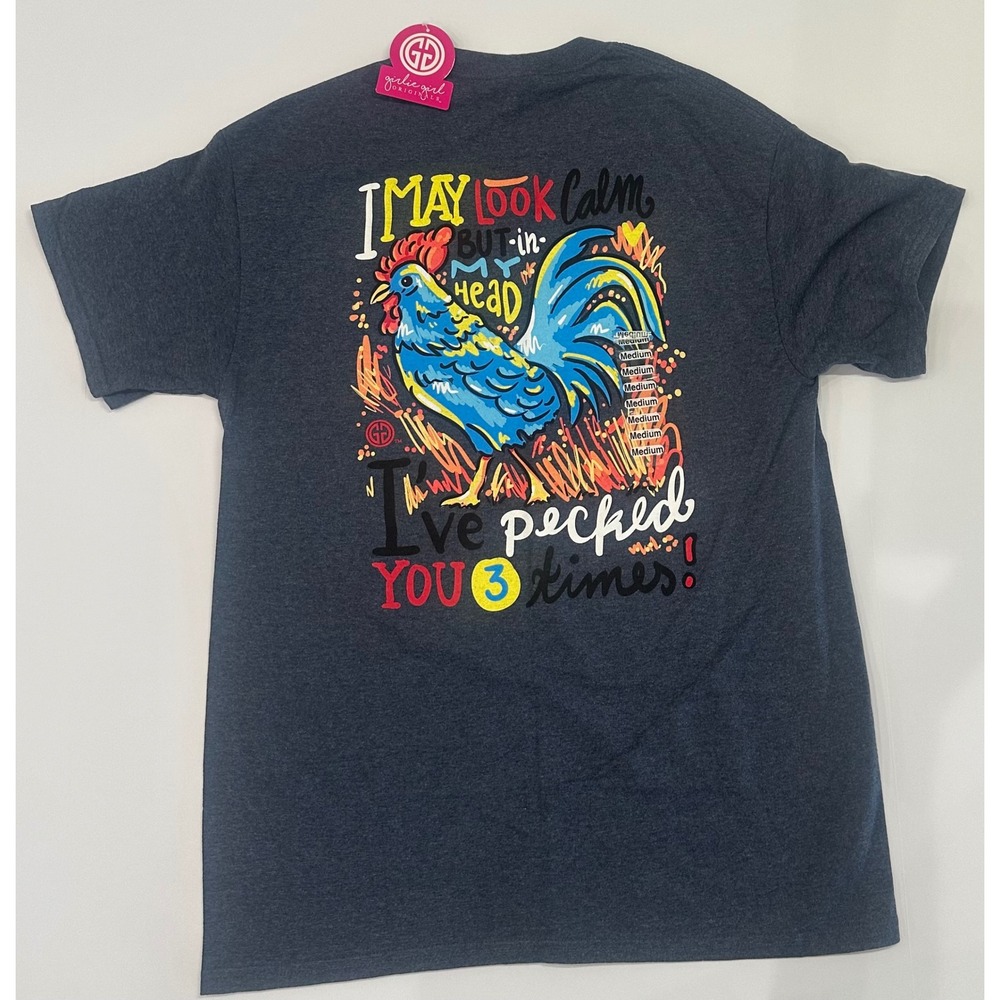 Girlie Girl Originals Rooster Graphic T-Shirt Medium Charcoal Gray Short Sleeve